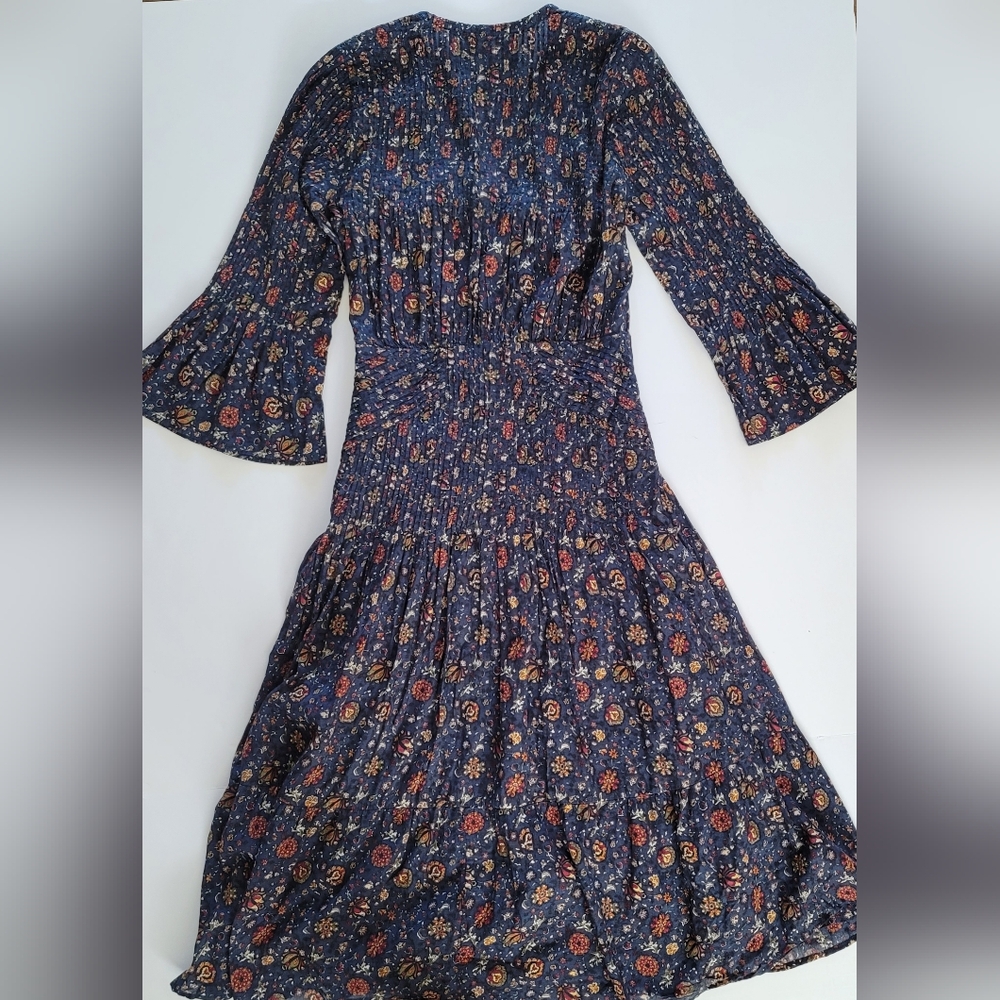 Veronica Beard Shireen Floral Print Midi Fall Autumn Dress Pintuck Lace Size 2 - Picture 5 of 15